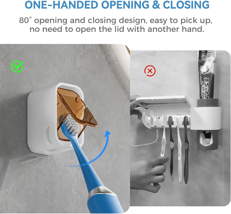 MOPMS Toothbrush Holders for Bathroom【Innovation Single Slot Design】 2PCS Toothbrush Holder Wall Mounted with Cover for Shower, Single Toothbrush Dispenser Storage Organizer for Family & Travel - Image 3